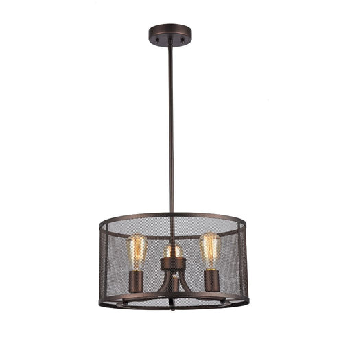 3 Bulb Industrial Style Pendant Light with Metal Mesh Shade, Bronze