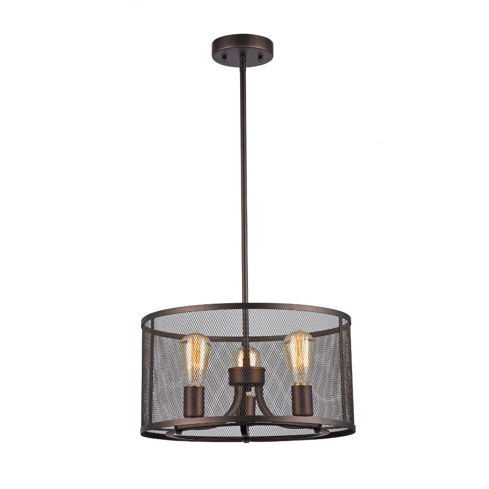3 Bulb Industrial Style Pendant Light with Metal Mesh Shade, Bronze