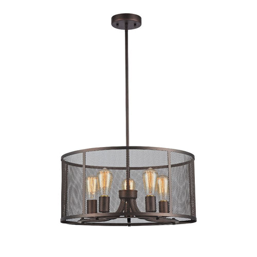 5 Bulb Industrial Style Pendant Light with Metal Mesh Shade, Bronze