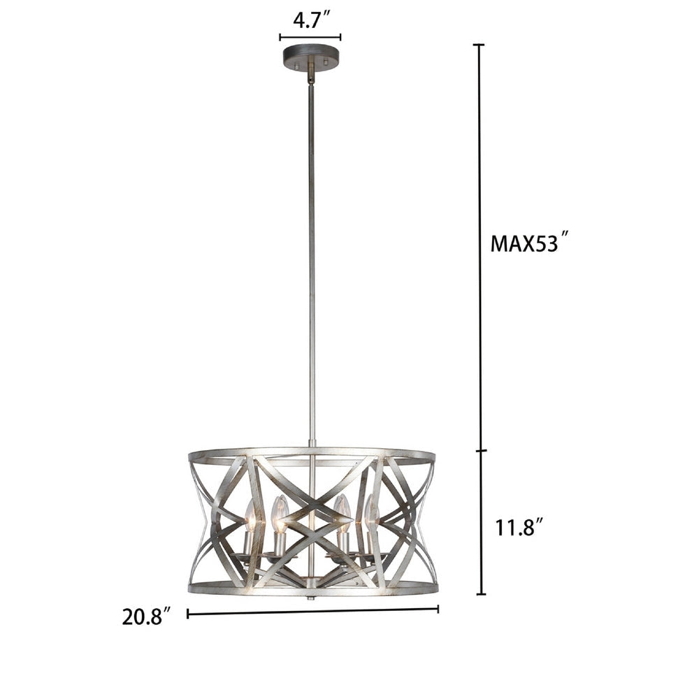CHLOE Lighting ALINA Farmhouse 5 Light Distressed Antique Silver Finish Ceiling Pendant 21’’ Wide CHL-CH6H801AS21-UP5