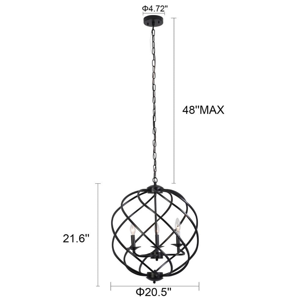 CHLOE Lighting JERICHO Farmhouse 3 Light Matt Black Ceiling Pendant 19’’ Wide CHL-CH6H807BK19-UP3