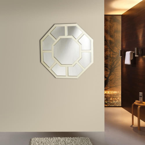 Contemporary Style Metal Wall Mirror with Octagonal Shape Design, Silver