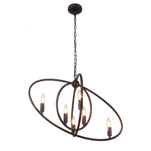 Transitional Metal 6 Light Ceiling Pendant with Wall Outlet Switch, Bronze