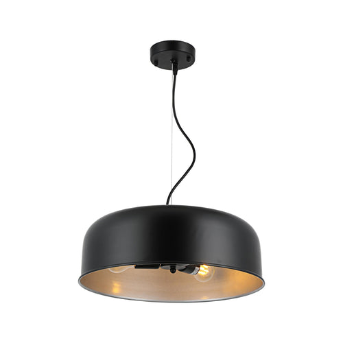 Metal 3 Light Ceiling Pendant with Wall Outlet Switch, Black and Silver