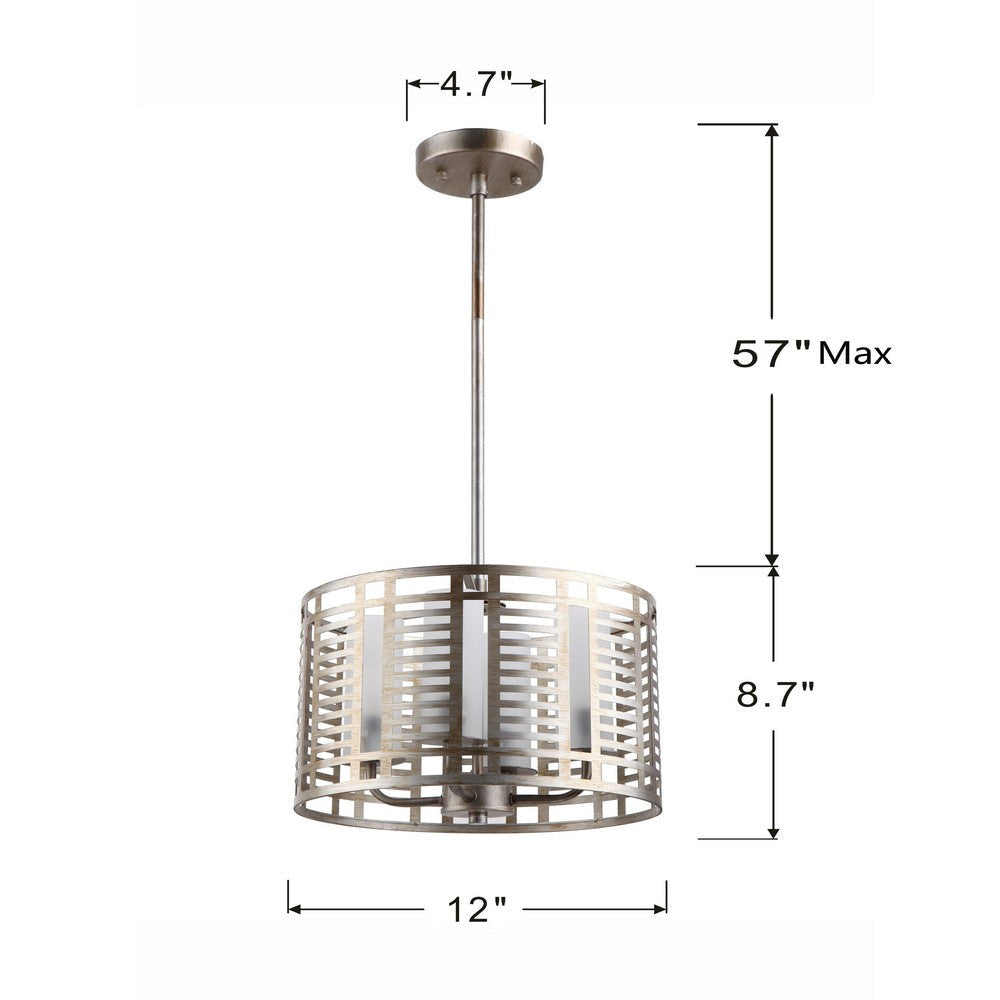 Lighting AVERY Industrial 4 Lights Antique Silver Ceiling Pendant 12’’ Wide CHL-CH8D774AS12-UP4