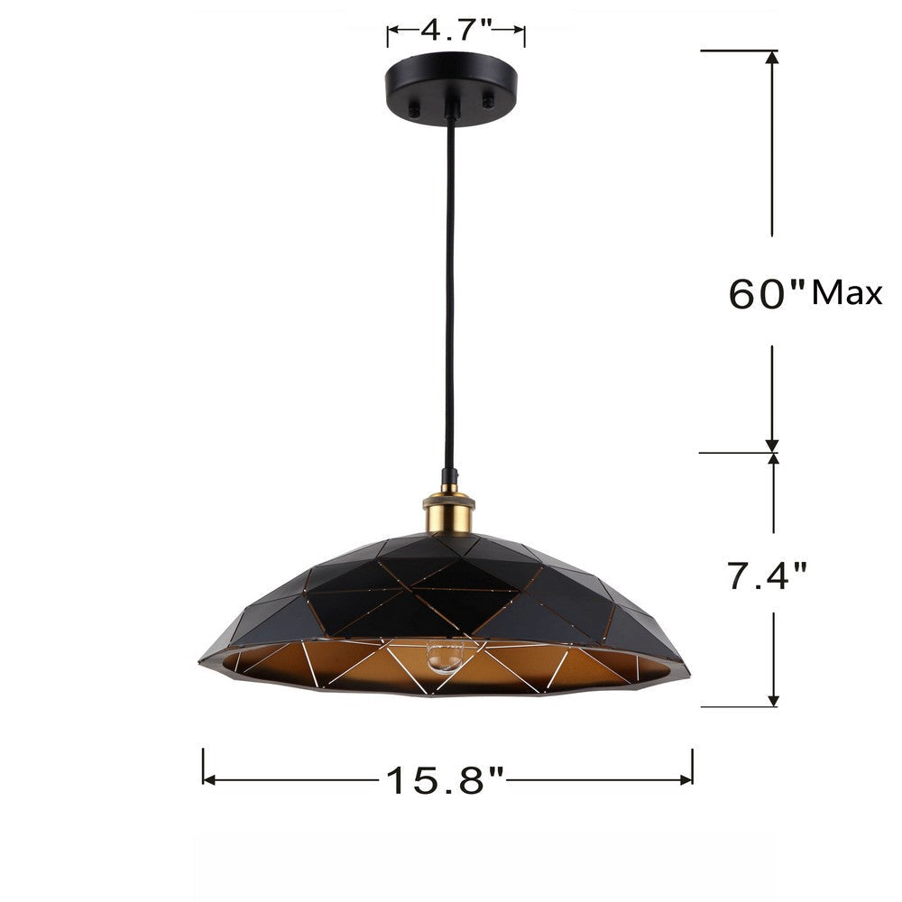 Ceiling Pendant Light with Geometric Bowl Shape Shade Black and Gold CHL-CH8H799BK16-DP1
