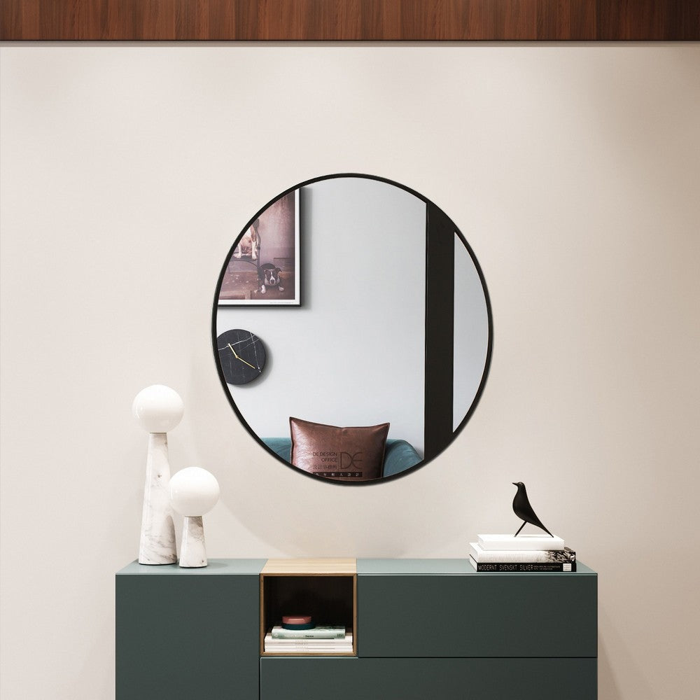 Chloe’S Reflection Black Finish Round Framed Wall Mirror 30’’ Height CHL-CH8M016BK30-FRD