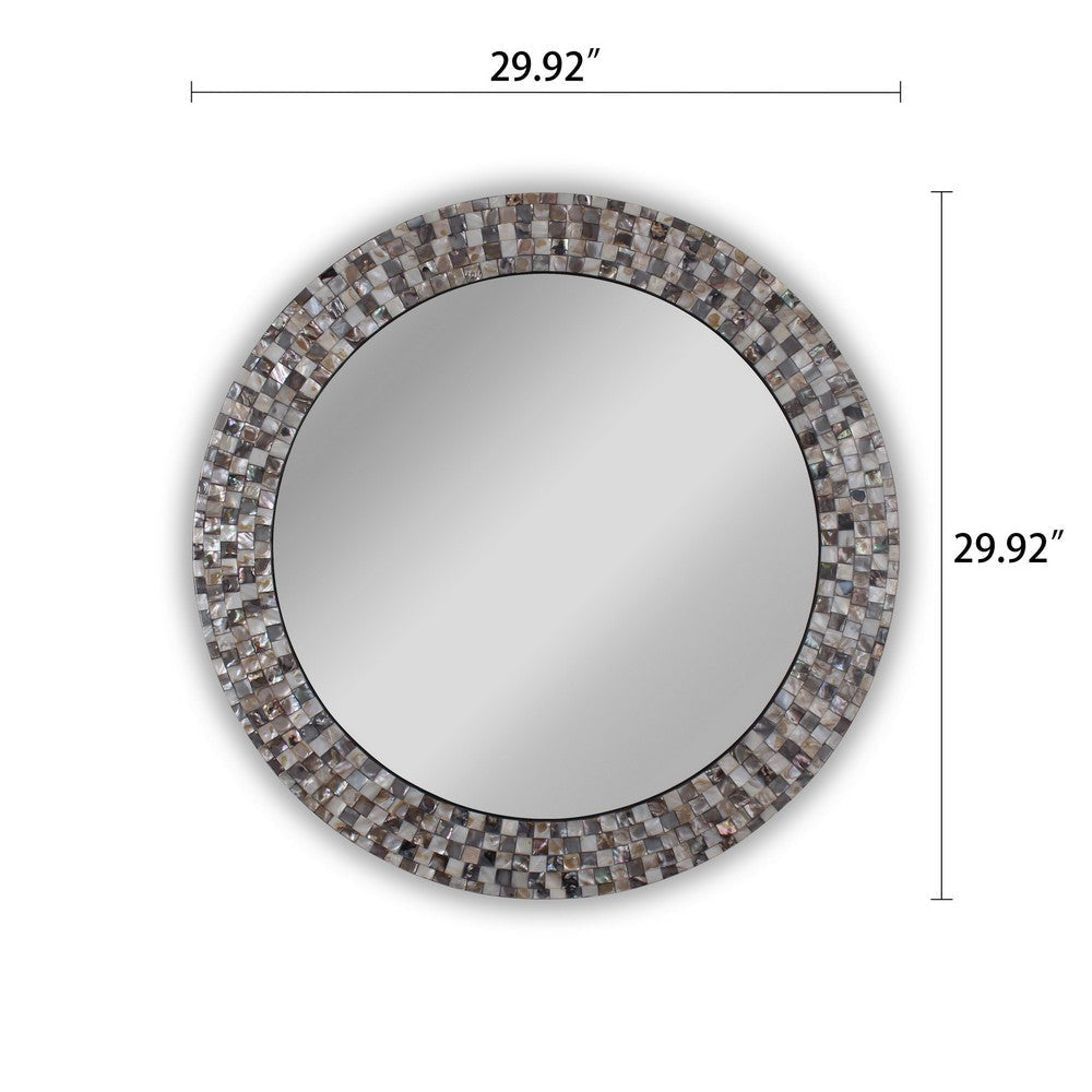 Chloe’S Reflection Vertical Hanging Seashell Finish Round Framed Wall Mirror 30’’ Height CHL-CH8M103BS30-RND