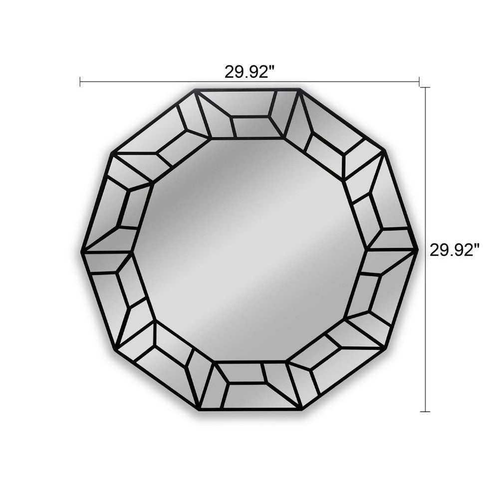CHLOE’s Reflection Contemporary Black Finish Decagon Framed Wall Mirror 31’’ Width CHL-CH8M301BK31-RND