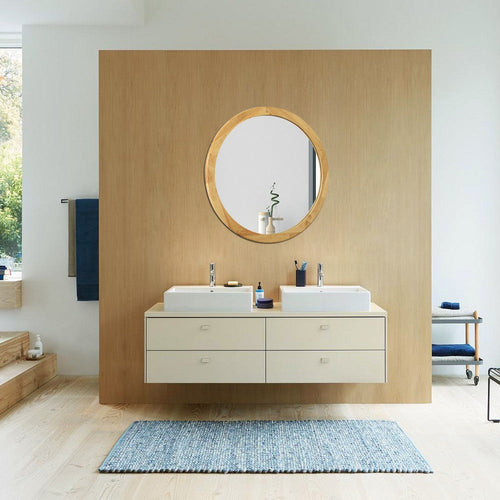 Reflection Maple Finish Round Framed Wall Mirror 24" Height