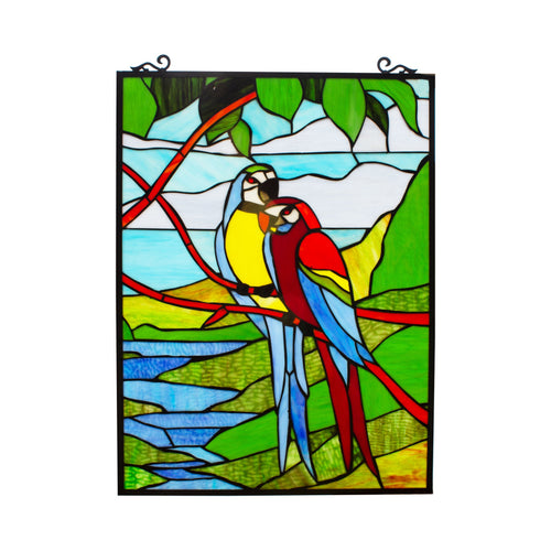 Copper Window Panel with Love Birds Design, Multicolor