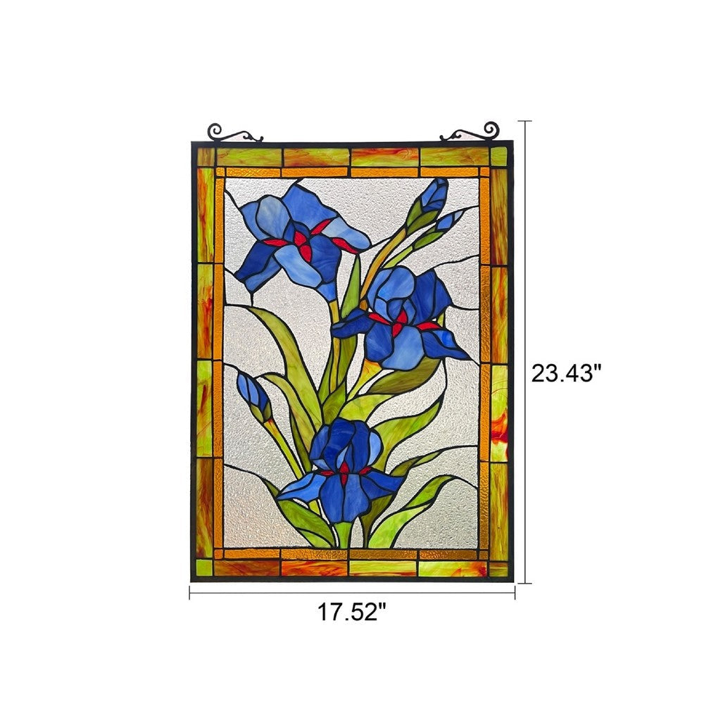 CHLOE Lighting BLUE SCARLETT Stained Glass Window Panel 24’’ Tall CHL-CH8P030BF24-VRT