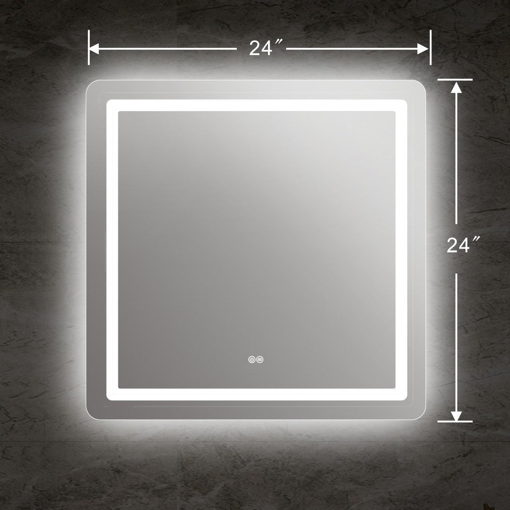 Square Mirror with Curved Edges and Dimmable Touch Button Clear CHL-CH9M002BW24-LSQ