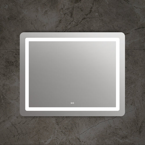 Rectangle Glass Mirror with Curved Corners and White LED Light, Clear