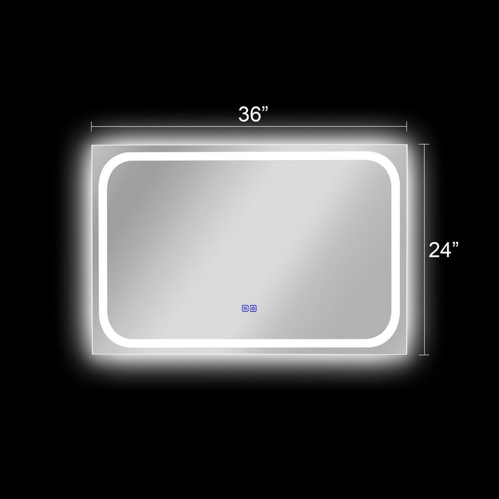 Luminosity Back Lit Rectangular Touchscreen Led Mirror 3 Color Temperatures 3000K-6000K 36’’ Wide CHL-CH9M004BL36-HRT
