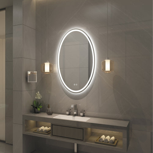 28 Inch Oval Shape Mirror with Backlit LED Strip, Silver