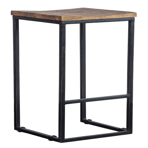 Counter Stool | Iron Base | Saddle Wood Seat | Brown Black