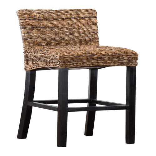 Woven Rattan Barstool with Wooden Legs | Low Profile Backrest | Brown & Black