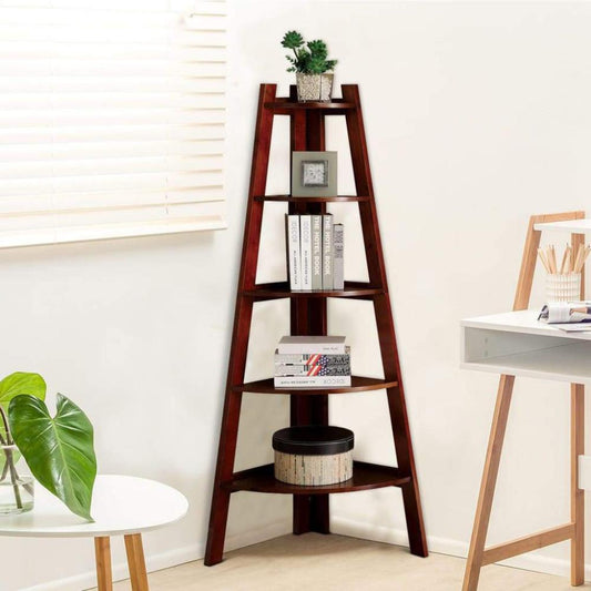 Lyss Contemporary Ladder Shelf In Cherry Finish By Casagear Home