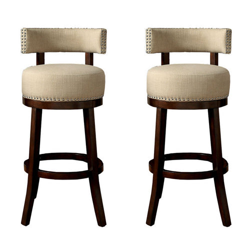 Barstool Set of 2 | Lynsey 24" | Linen Cushion | Beige Finish