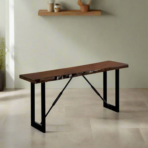 Bench | Rectangular Metal Frame | Wood Seat | Black Brown