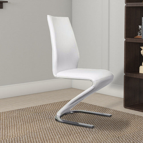 Side Chair Set of 2 | Faux Leather | U-Shaped Base | White Chrome