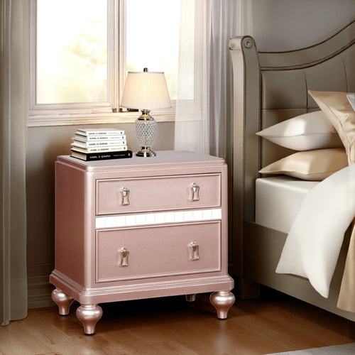 Nightstand | Solid Wood | Mirror Trim | Contemporary Pink