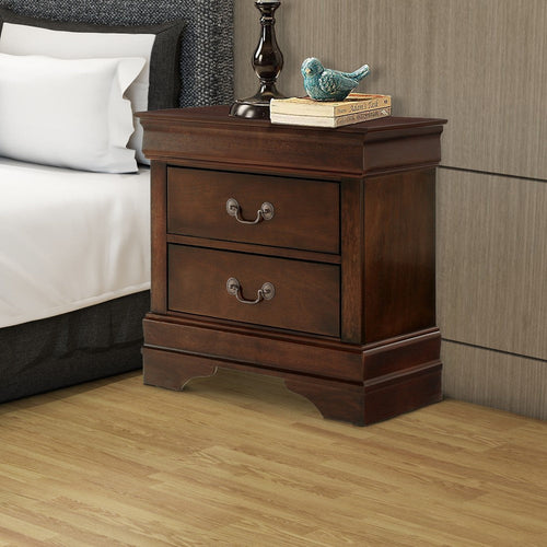 Wooden Night Stand With Curvy Handle Drawer Cherry Brown