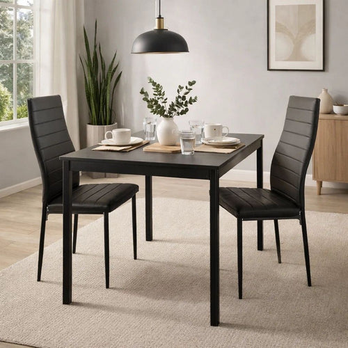 Side Chair Set of 2 | Bi-Cast Vinyl | Curvy Back | Black