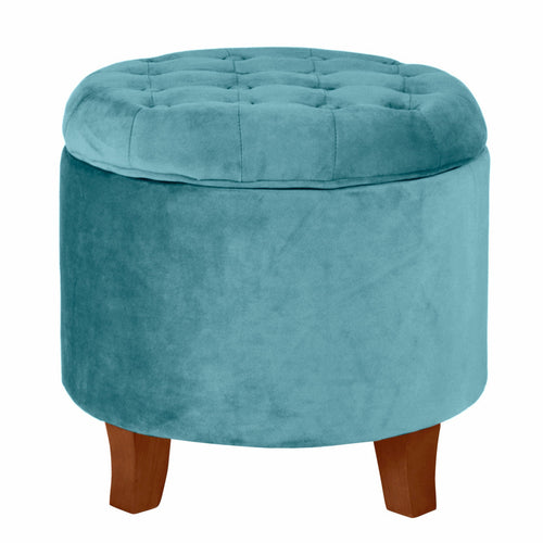 Ottoman | Button Tufted Velvet | Hidden Storage | Blue Brown