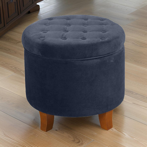 Ottoman | Button Tufted Velvet | Hidden Storage | Dark Blue Brown