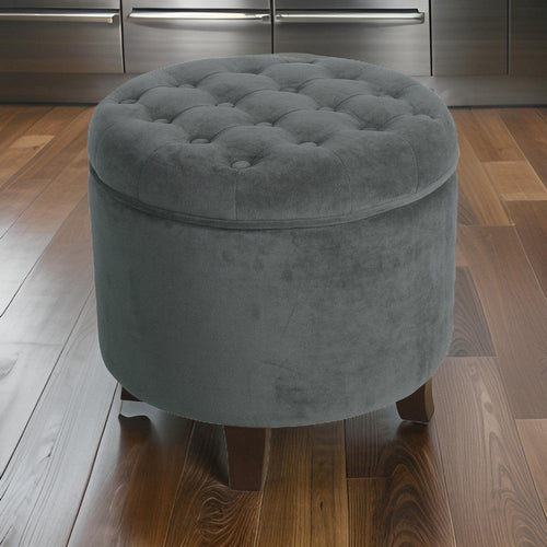 Ottoman | Button Tufted Velvet | Hidden Storage | Gray Brown