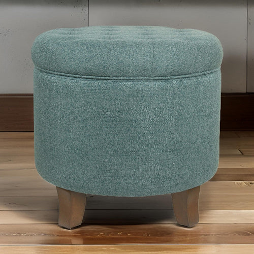 Ottoman | Fabric Upholstered | Round | Lift Top Storage | Teal Blue Brown