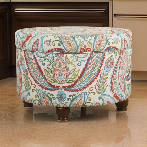 Ottoman | Paisley Pattern Fabric | Hidden Storage | Multicolor