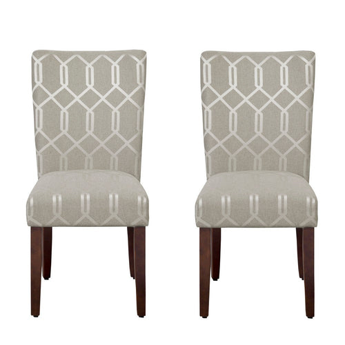Wooden Parson Dining Chairs with Lattice Patterned Fabric Upholstery Gray Set of Two KFN-K6805-F2061