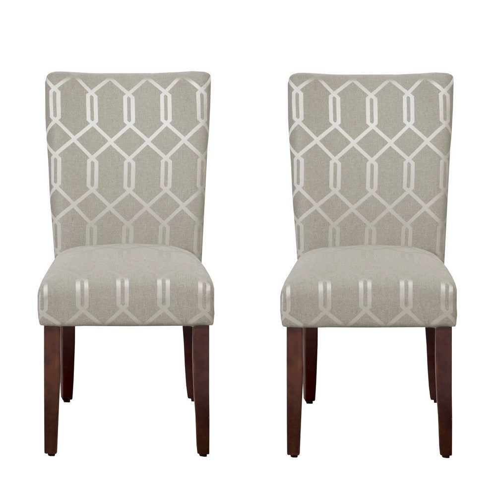 Wooden Parson Dining Chairs with Lattice Patterned Fabric Upholstery Gray Set of Two KFN-K6805-F2061
