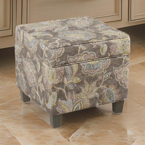 Ottoman | 20 x 20 | Floral Fabric Upholstery | Multicolor