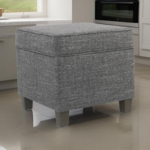 Ottoman | 20 x 20 | Textured Fabric Upholstery | Gray & Brown