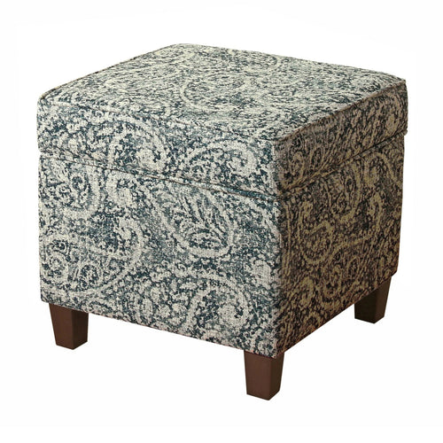 Ottoman | 20 x 20 | Paisley Fabric Upholstery | Blue & Gray