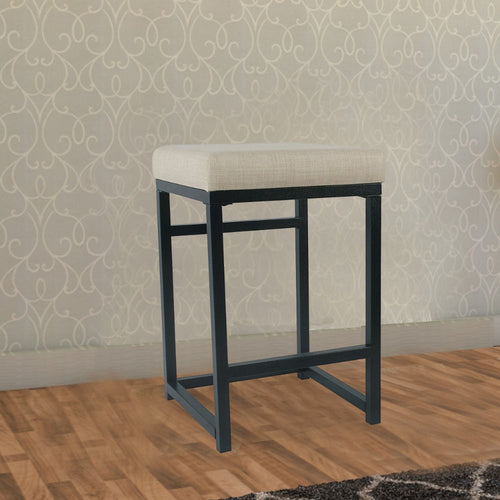 Counter Stool | Upholstered Padded Seat | Open Back | Beige & Black