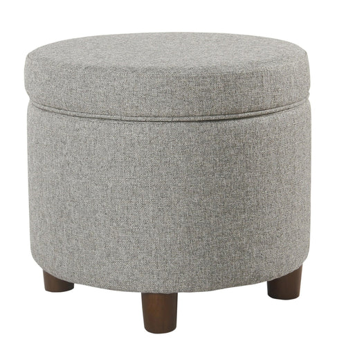 Ottoman | Round Shape | Lift Off Lid Storage | Light Gray Upholstery