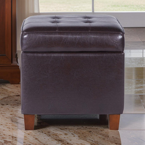Ottoman | 20 x 20 | Faux Leather | Tufted Lift Off Lid | Brown