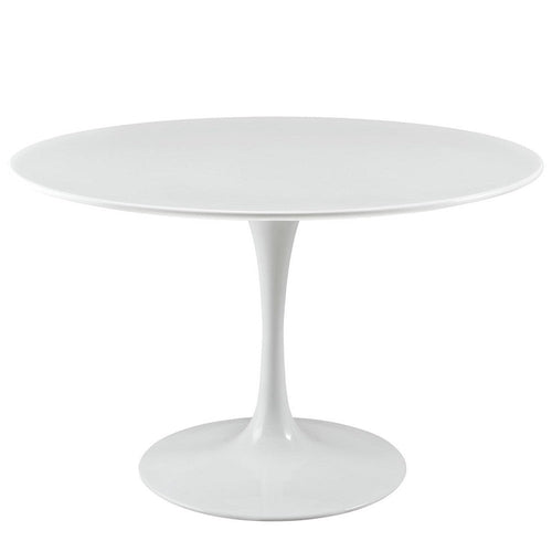 Modway Lippa 47" Mid-Century Modern Dining Table with Round Top and Pedestal Base in White