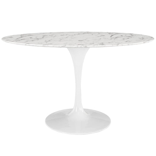 Modway Lippa 54" Oval-Shaped Mid-Century Modern Dining Table with Artificial Marble Top and White Base