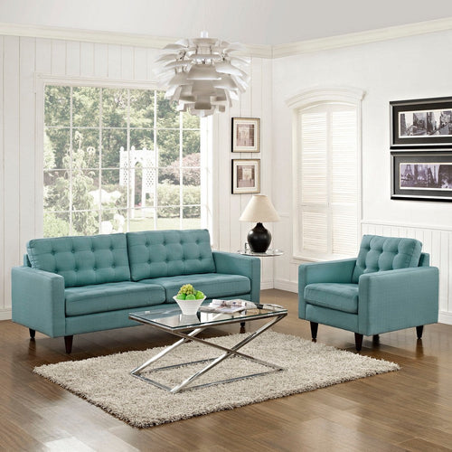 Modway Empress Mid-Century Modern Upholstered Fabric Sofa and Armchair Set in Laguna