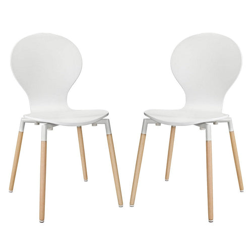Modway Path Mid-Century Modern Two Kitchen and Dining Room Chairs in White