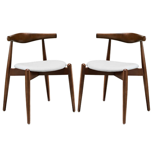 Modway Stalwart Mid-Century Modern Faux Leather Upholstered Two Dining Chairs in Dark Walnut White
