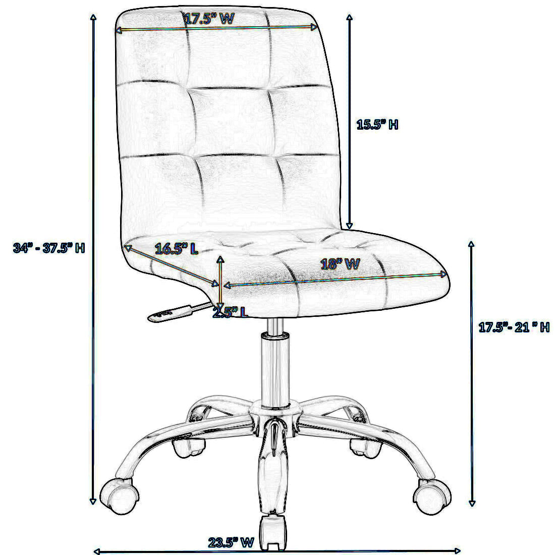 Prim Armless Mid Back Office Chair in White