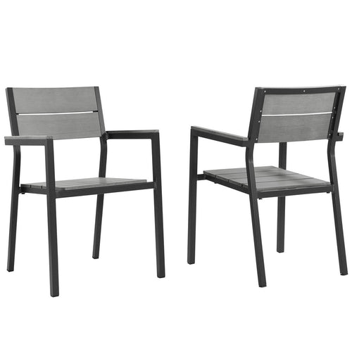 Maine Outdoor Patio Dining Armchair Set of 2 by Modway| Brown Gray