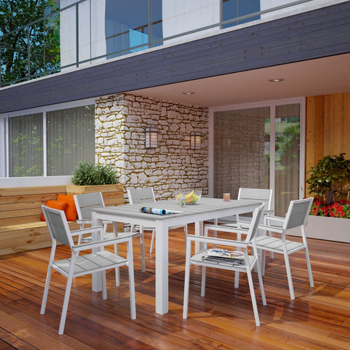 Maine 7 Piece Outdoor Patio Dining Set by Modway| White Light Gray